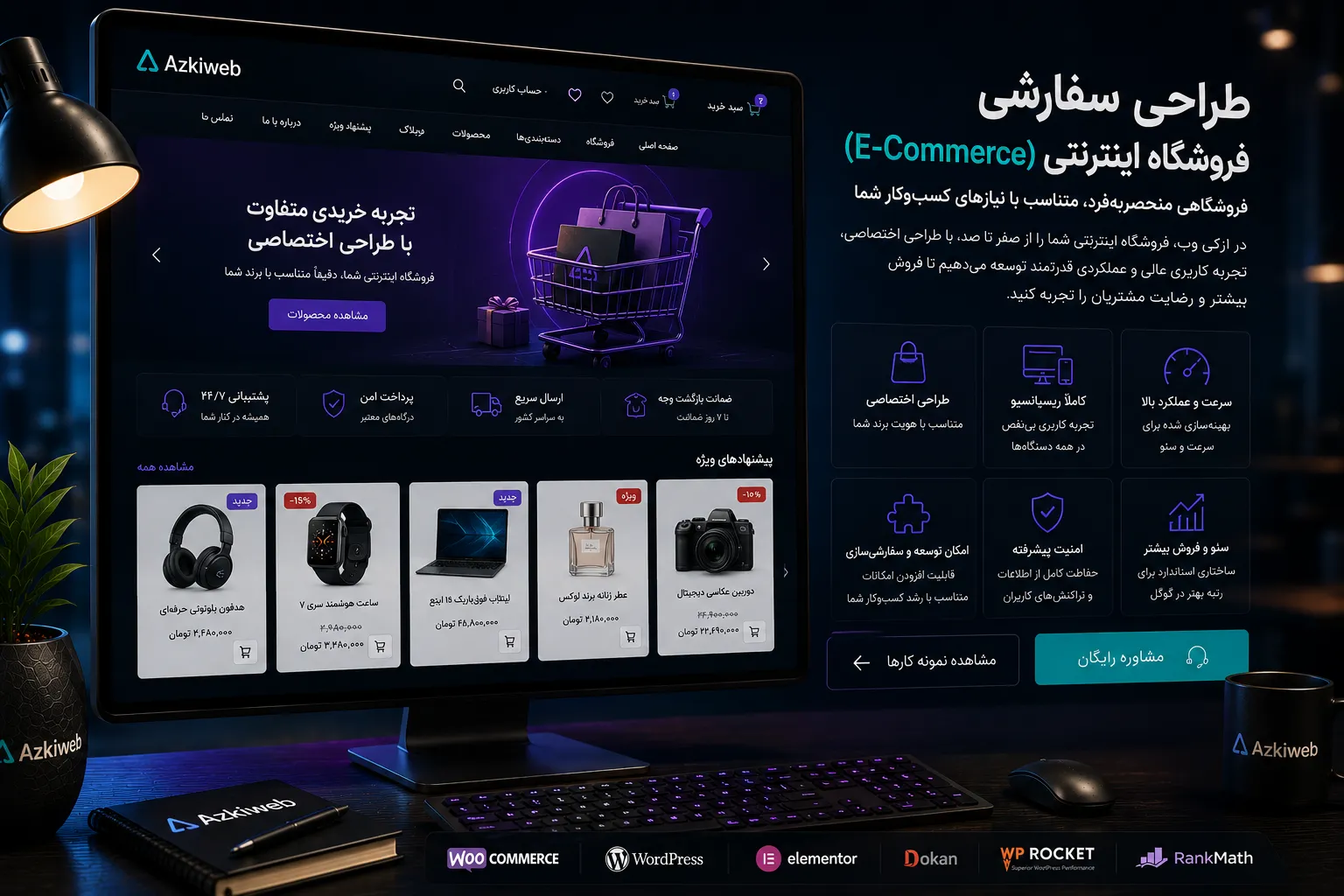 صفحه محصول فروشگاه اینترنتی با تنوع، قیمت، موجودی و دکمه خرید