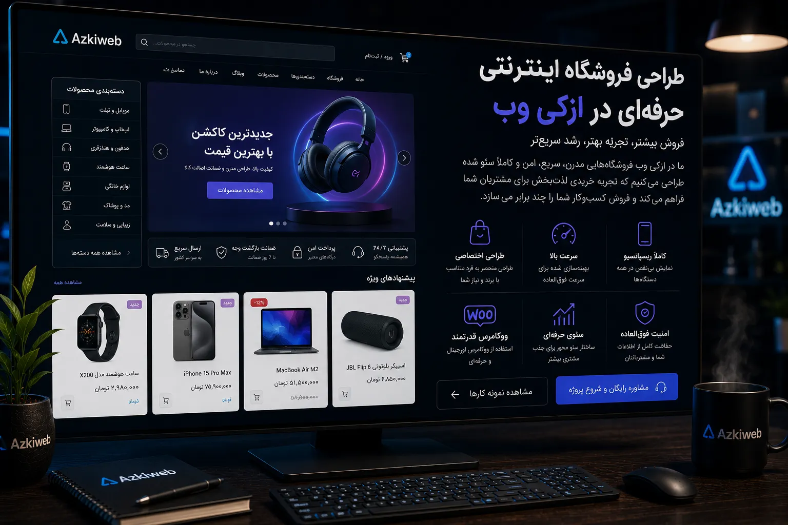 طراحی فروشگاه اینترنتی با دسته‌بندی، جستجو و صفحه محصول
