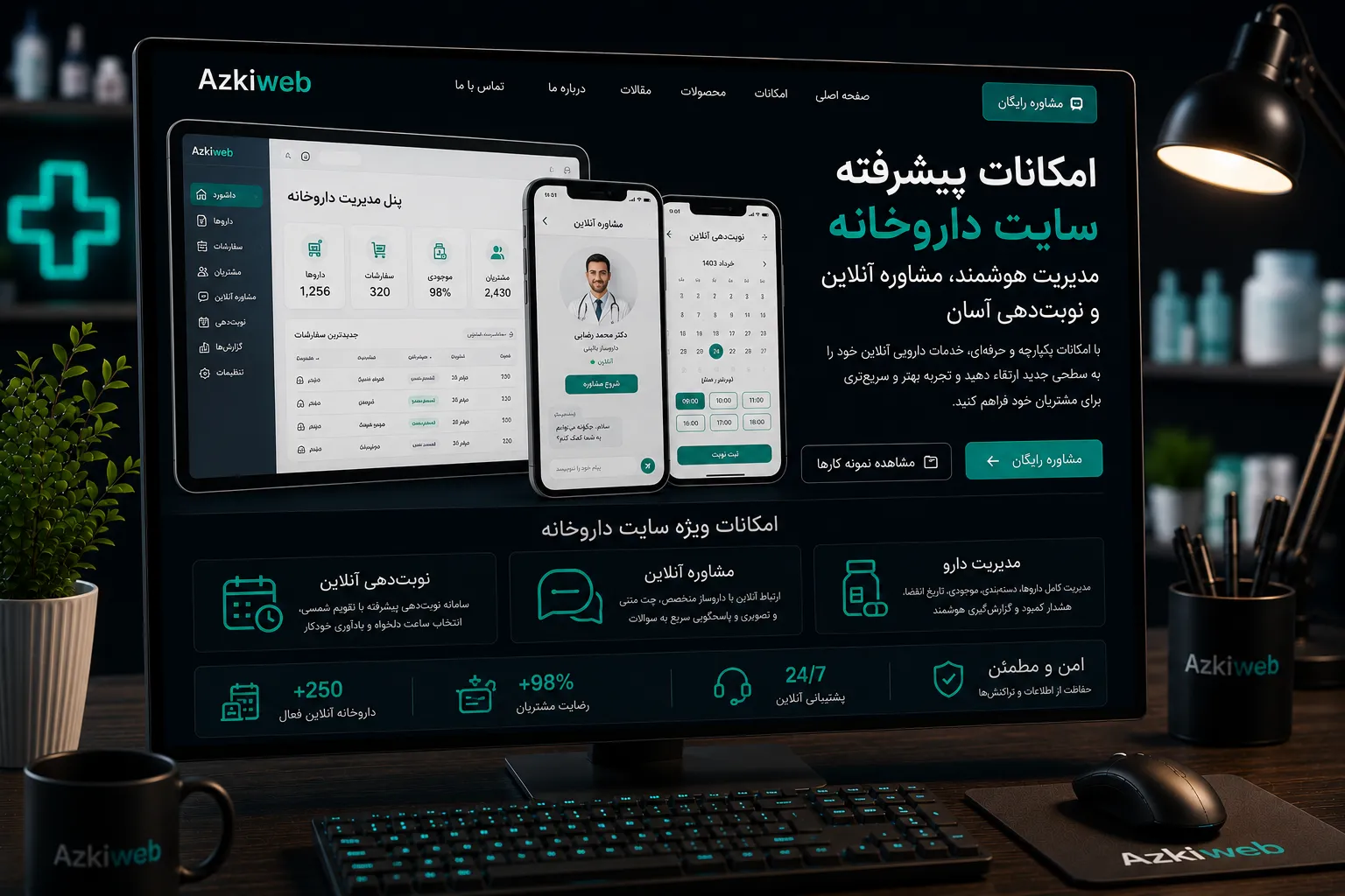 پنل مدیریت محصولات، موجودی، سفارش‌ها و محتوای سایت داروخانه