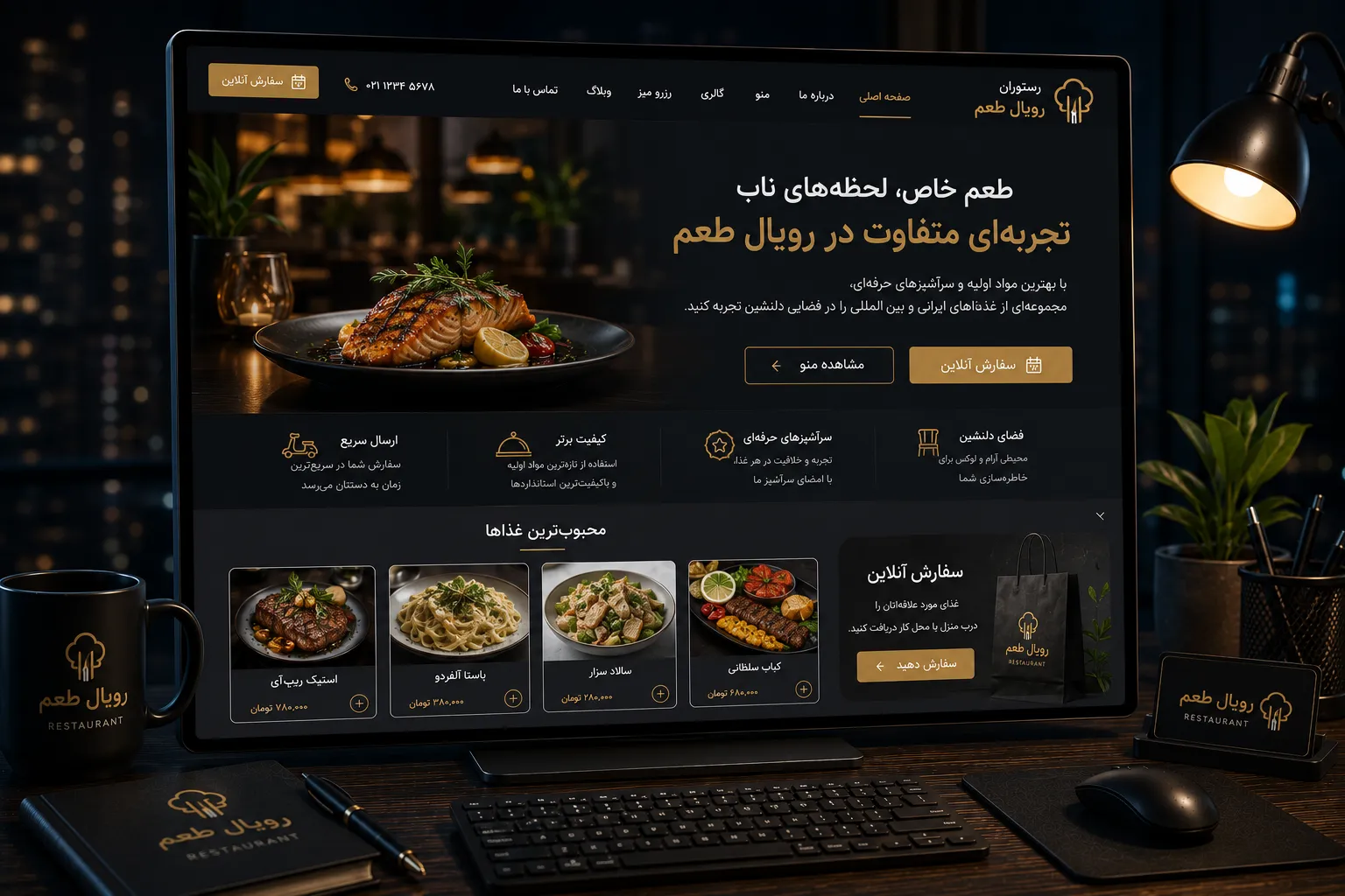 منوی آنلاین رستوران با دسته‌بندی غذاها، قیمت و مسیر سفارش