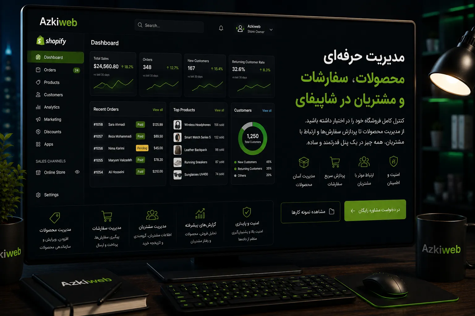 مدیریت محصول، سفارش، موجودی و مشتریان در فروشگاه Shopify