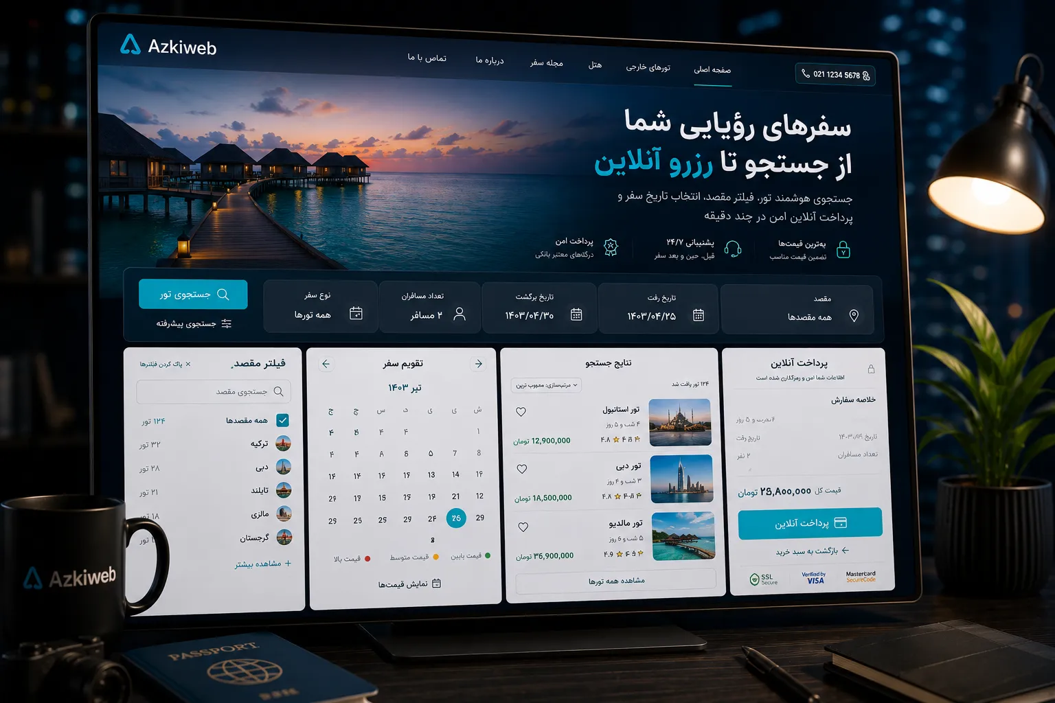جستجو و فیلتر تور بر اساس مقصد، تاریخ، قیمت و مدت سفر